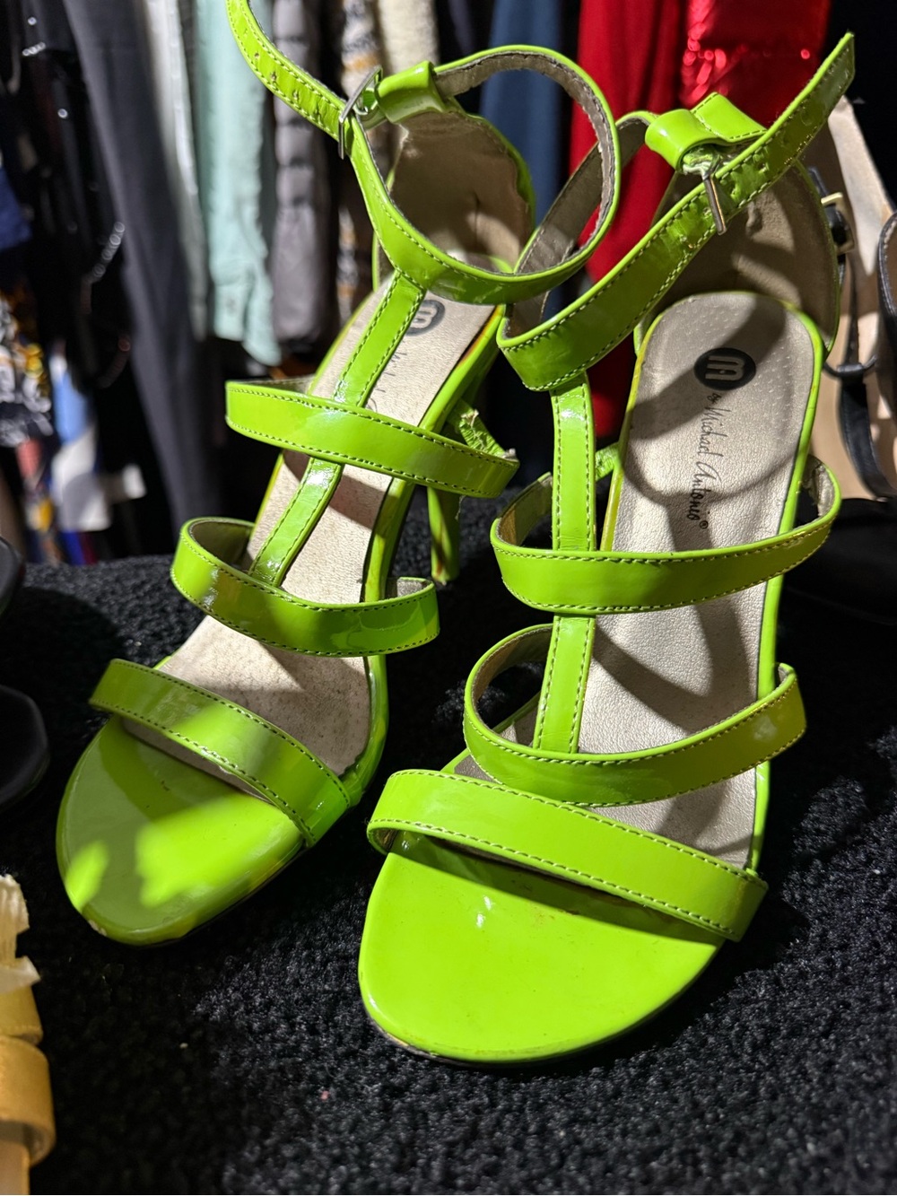 Madden Girl Neon Lime Strappy T‑Bar Block Heels